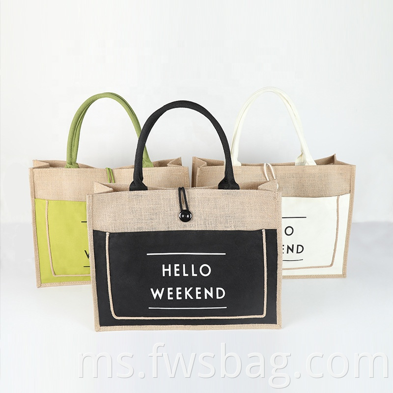 Durable Big Jute Embroidered Bag For Beach With Customized Logo1